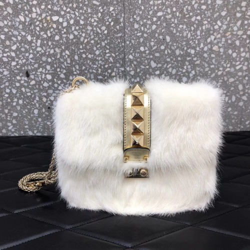 Valentino Rockstud Fur Bag 21cm white 